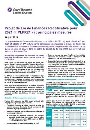 Projet de Loi de Finances Rectificative pour 2021 (« PLFR21 ») : principales mesures