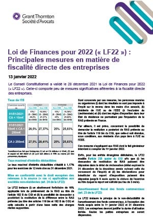 Loi de Finances pour 2022 (« LF22 ») 