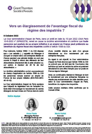 Vers un élargissement de l’avantage fiscal du régime des impatriés ?