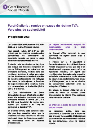 Parahôtellerie : remise en cause du régime TVA. Vers plus de subjectivité !