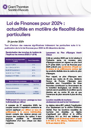 Loi de Finances pour 2024 : actualités en matière de fiscalité des particuliers