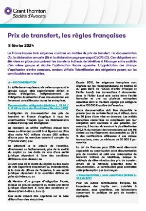 Prix de transfert, les règles françaises