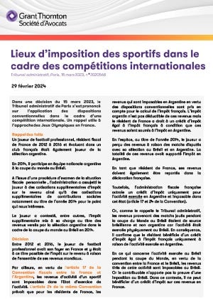 Lieux d’imposition des sportifs dans le cadre des compétitions internationales