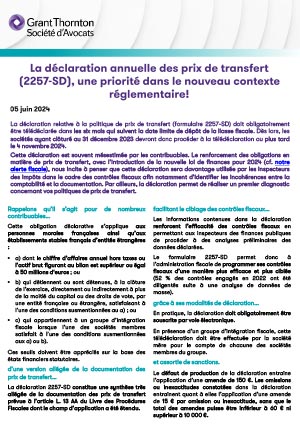 La déclaration annuelle des prix de transfert (2257-SD) 