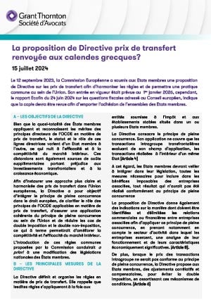 La proposition de Directive prix de transfert renvoyée aux calendes grecques ?