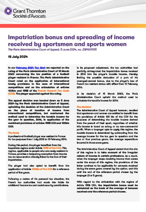 Impatriation bonus and spreading of income received by sportsmen and sports women