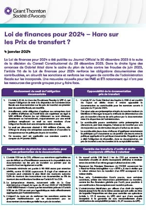 Loi de finances pour 2024 – Haro sur les Prix de transfert ?