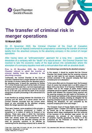 The transfer of criminal risk in merger operations