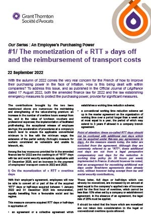 The monetization of « RTT » days off and the reimbursement of transport costs