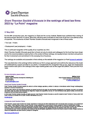 Grant Thornton Société d’Avocats shines in the best law firm rankings