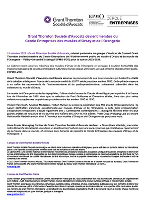 Grant Thornton Société d'Avocats membre du Cercle Entreprises des musées d’Orsay et de l’Orangerie